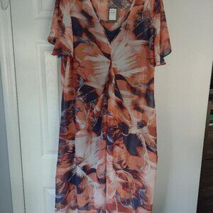 NWT (Avenue) Orange Floral Print "Marina" size 18 with Flutter Sleeves